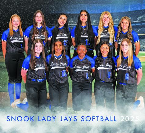 THE 2025 LADY JAY SOFTBALL TEAM is, from left, front Kalyn Cooper, Jazmena Perez, Braynija Pool, Lesly Vasquez-Ramirez, Kiley Price, back. Kaylie Holden, Heidi Janac, Maytte Arredondo Nino, Azul Ramos, Aubrey Becker and Marissa Batiste.