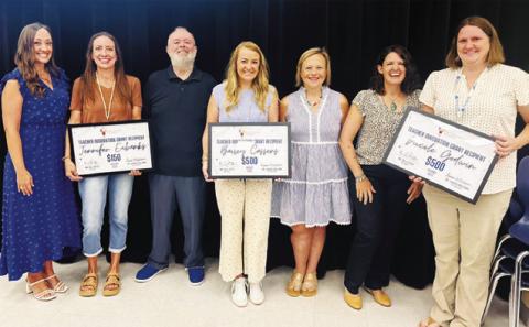 THE SNOOK EDUCATION FOUNDATION (SEF) presented teachers with grants last week. Pictured, from left, are Dr. Lauren Williams, SEF Vice President; Jennifer Eubanks, $150 grant recipient; Billy Pitts, SEF President; Bailey Cassens, $500 grant recipient; Kristen Jakubik, SEF Director; Jamie Hardin, SEF Secretary; Nicole Godwin, $500 grant recipient.