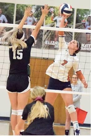 JACEY VYKUKAL pushes the ball past a Normangee blocker during Caldwell’s win Friday, Sept. 20. -- Tribune photo by Denise Hornaday