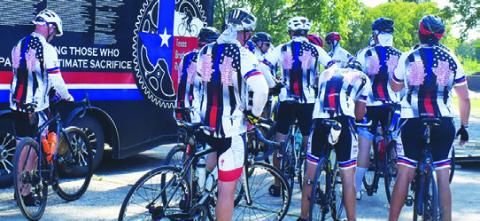MEMBERS OF THE Texas Brotherhood Ride arrive at the Caldwell VFW Post in Caldwell on Thursday, Sept. 11.