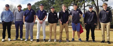 THE CALDWELL HIGH SCHOOL boys golf team includes, from left, Cooper Schluens, Kaden Kritsche, Logan Barnes, Rylan Cross, Conner Schroeder, Kyle Skinner, Jack Gardner, Zane Ginnis and Greg Leseur. The Hornets hosted their tournament on Feb. 2.