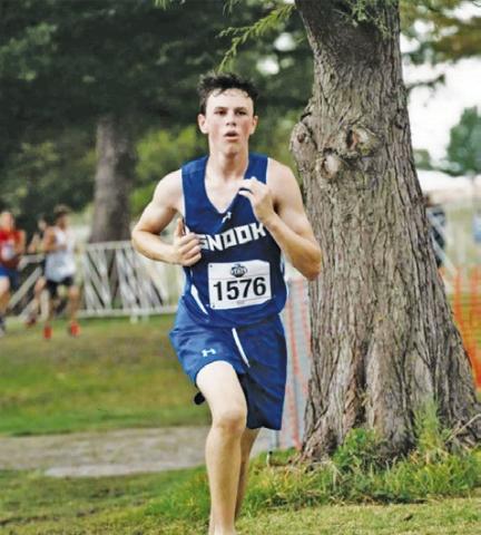 ETHAN JANAC runs in the Class 2A boys’ race at last Friday’s UIL State Cross Country Meet at Old Settler’s Park in Round Rock.