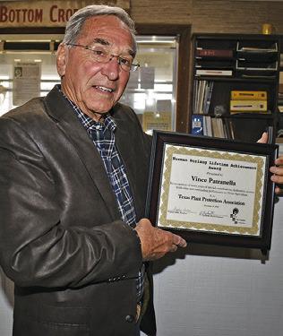 VINCE PATRANELLA of Burleson County displays his Norman Borlaug Lifetime Achievement Award presented by the TPPA.