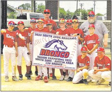 THE DEANVILLE REDS 12U Pony League All-Star Team is, from left, back, Coach Blake Drew, Coach Josh Freeman, middle, Brodie Ford, Evan Hildebrand, Kade Groce, Candon Sanchez, Kolton Willard, Rylan Cross, Blake Elkins, Ajryan Sims, Joceph Rosas, bottom, Parker Smith and Levi Freeman. Not pictured are Coach Nick Rackel and Chase Rackel.
