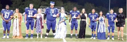 SNOOK HIGH SCHOOL HELD homecoming ceremonies during the Snook-Texas Wind football game. The homecoming court included Shadrick Whitfield, Tatiana Tates, Jason Barker, Leighla Strong, James Young, Kaitlyn Kindt, Qwanterrius Young, Natalie Vacha, Dre’Raud Rogers, Lexus Gutierrez, Garrett Lero and Jalee Baumann. -- Tribune photo by Denise Hornaday