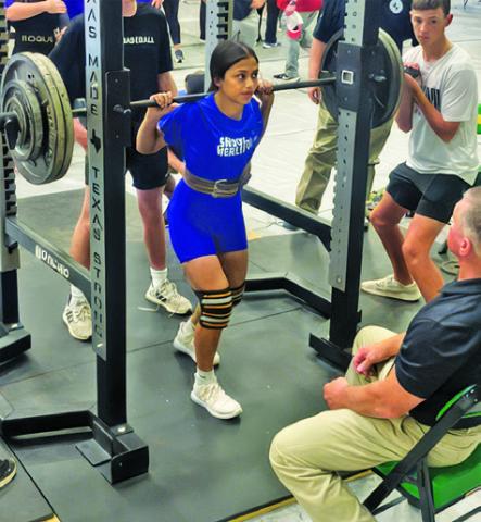 SNOOK’S LESLY VASQUEZ qualified for the Texas High School Women’s Powerlifting Association (THSWPA) Girls State Meet, placing second at regionals in the 123-pound weight class.