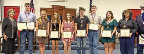From left: Mrs. Vi Griffin, Brycen Suehs, Mia Witherwax, Alexia Luna, Kaylee Bennett, Brenden Lee, Robert King, Julia Acebo, Cheyenne Deere and Mr. Bill Sargent.