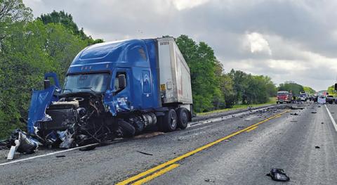 THE WRECKAGE SCENE is pictured after this fatal accident on Wednesday, March 25, on State Highway 36 South.