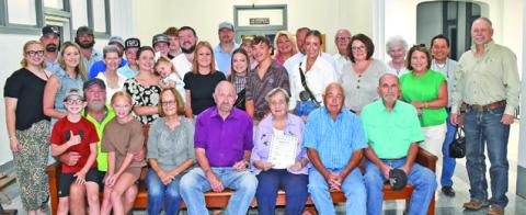 MADELINE GROCE, CELEBRATING her 106th, birthday is honored by her family and the Burleson County Commissioners at their Monday, July 28, meeting at the county courthouse.