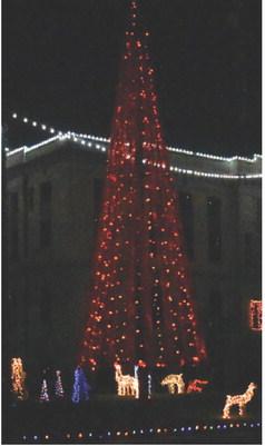 THESE CHRISTMAS decorations are enjoyed by motorists every night at the Burleson County Courthouse lawn.