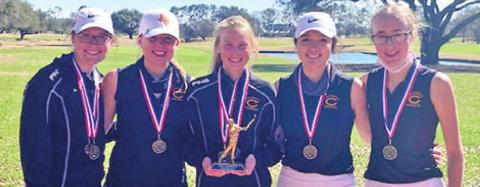 THE LADY HORNETS include, from left, Hannah Blaha, Rachel Novosad, Maegan Schneider, Priscilla Olivarez and Alexis Zalobny.