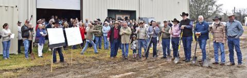 BURLESON COUNTY COWBOY CHURCH members attend the ground breaking of their fellowship and education building on Sunday, Jan. 26, behind the church off State Highway 36 South. The building is being constructed by Rhodes Building Systems in Somerville.