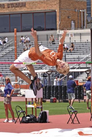 CALDWELL’S DANIEL COWAN placed second in the Class 3A boys’ high jump at the 2022 UIL Track &amp; Field Championships.
