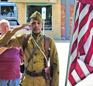 ALLEN MACK of Lexington honors Memorial Day on Monday in Caldwell in this World War I uniform. Mack makes public appearances as part of a living history effort to honor soldiers in past years. Tribune photo by Roy Sanders