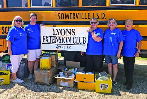 LYONS EXTENSION CLUB collected school supplies for Somerville ISD. Pictured, from left, are Terri Sissom, Brenda Kolojaco, Sharon Stevenson, Tammy Qualls-Tucker and Claudia Pitman.