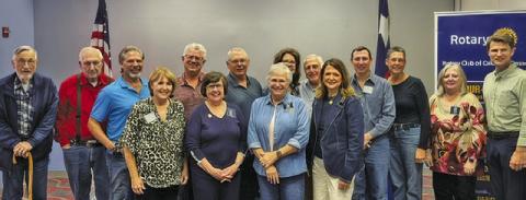 DURING A RECENT ROTARY CLUB meeting, the current and past presidents of the club were honored. Pictured are Charles Sebesta, Roy Norman, Rance Norman, Betsy Wellhausen, Mike Sutherland, Lia Zaccagnino, Kirk Chapman, Louemma Polansky, Tracy Pieper, Amy Jurica, Daniel Junek, Cody Freeman, Maureen Ramirez, Kay Macik and Leighton Schubert.