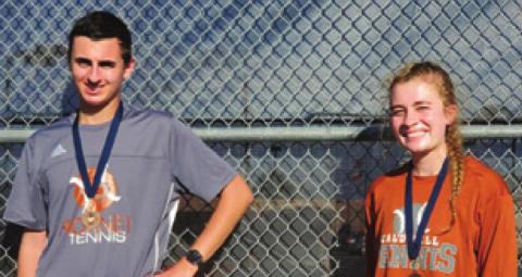 CALDWELL’S GABE Pipes and Jackie Pinkerton won the mixed doubles consolation title at the Madisonville Junior Varsity Tennis Tournament last Tuesday.