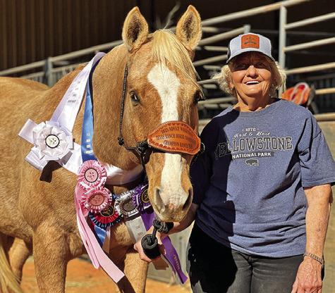 LEE ANN GALLAGHER OF CALDWELL and her horse Bentley were the 2025 Adult Walk Trot Ranch Trail champions with a score of 78 at this year’s Texas Ranch Horse Championship. Tribune photo by Sabine Lazo