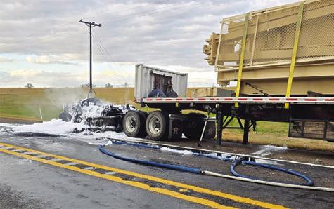 THE CAB OF this 18-wheeler is damaged by fire on SH 36 North. Photo courtesy of the Caldwell VFD