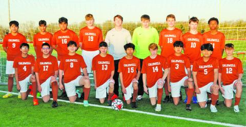 THE 2023 CALDWELL HIGH SCHOOL HORNET junior varsity soccer team is, from left, front, Eduardo Calderon, Cristian Lopez, Alijah Gonzales, Brandon Chavez, Jesus Avalos-Lopez, Jimmy McCarthy, Diego Leyva, Yovanni Johnson, Caleb Rackel, back, Elizer Hernandez, Het Patel, Yahel Rivera-Deleon, Tyler Boyd, Reese Simpson, R.J. King, Blake Taylor, Michael Canady and Chris Marshall. -- Photo courtesy of Dianne Pursch Photography
