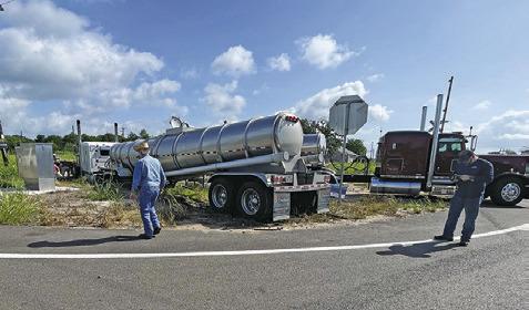 THIS 18-WHEELER goes off the road on July 16 at the F.M. 60 and State Highway 36 intersection.