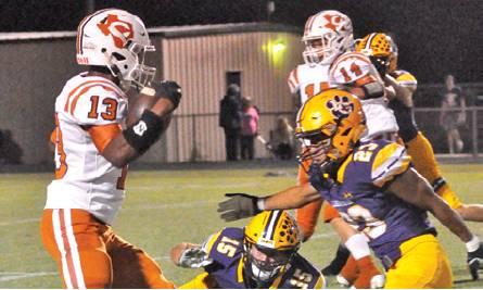 JUNIOR MATHIS OF Caldwell carries the ball last Friday against La Grange in La Grange. Caldwell lost 25-15 and fell to 2-5 for the season. The Hornets face Bellville this Friday. -- Tribune photo by Roy Sanders