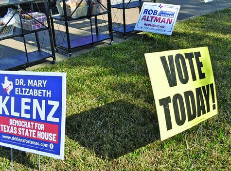 THESE CAMPAIGN SIGNS are on the front lawn of the Burleson County Courthouse prior to the Tuesday, March 3, primary elections.