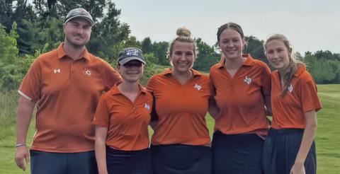 THE CALDWELL HIGH School girls golf team members attend the regional tournament. They include, from left, Coach Jacob Schaefer, Brandy Gillar, Tanzley Johnson, Alison Krueger and Madilyn Schneider. Not pictured is Raeleigh Ussery.