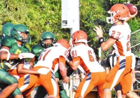 THE CALDWELL HORNETS get ready to pass against Lexington.