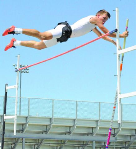 SNOOK’S BRETT WITHEM won the boys pole vault event at last week’s UIL 2A - District 25/26 Area Track &amp; Field Meet. He cleared the pole at winning height of 11 feet 6 inches. -- Tribune photo by Denise Squier