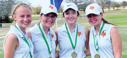 SOME LADY HORNET golfers who competed included, from left, Maegan Schneider, Hannah Blaha, Priscilla Olivarez and Rachel Novosad.