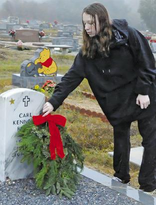 SNOOK RESIDENTS placed swags on veterans’ graves in the Snook Cemetery as part of the “Wreaths Across America” program. A group also placed wreaths in Frenstat at the Holy Rosary Catholic Church Cemetery. Tribune photo by Denise Squier