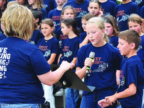 CALDWELL INTERMEDIATE SCHOOL choir students sing on Thursday, May 1, at National Day of Prayer at the county courthouse. Tribune photo by Roy Sanders