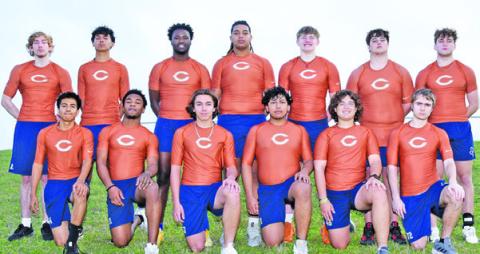 THE 2023 CALDWELL HIGH SCHOOL HORNET VARSITY track team is, from left, back, Jacob Beck, Tobias Jeffery, Tavarian Grimes, Delvin Morris, Corbin Stewart, Josh Mowbray, Jamin White, front, Anthony Rueda, Cadarius Williams, Jacob Murphy, Moises Hernandez Mendoza, Kiefer Ellis and Dylan Errington. -- Photo courtesy of Dianne Pursch Photography