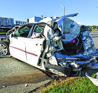 THIS CAR was damaged on Tuesday afternoon, Nov. 5, in a multi-vehicle pileup accident on State Highway 21 East at County Road 300. Details were not available at press time. Tribune photo by Roy Sanders