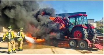 SNOOK AND CALDWELL volunteer firefighters respond to this truck fire on Monday at the store parking lot at State Highway 21 and F.M. 50. Photo courtesy of Snook Volunteer Fire Department