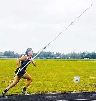 GIRLS POLE VAULTING was one of the events at the District 26-2A Track Meet in Snook last week.