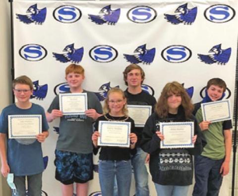 SNOOK SECONDARY students who participated and placed at academic UIL events were recognized at the April Snook ISD School Board meeting. Those who were able to attend were pictured: front row from left, Luke Watkins, Kaylie Holden, and Kelsey Andrus; and back row from left, Alexander Bond, Caleb See, Jensen Weaver.