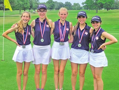 THE LADY HORNET GOLFERS include, from left, Madilyn Schneider, Alexis Zalobny, Maegan Schneider, Ciara Coker and Kate Hill. The team placed second in the regional tournament.