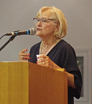 LUCY KATZ, HIDDEN CHILD Holocaust survivor, speaks at the Caldwell Civic Center on Sunday, Sept. 27. Tribune photo by Sabine Lazo