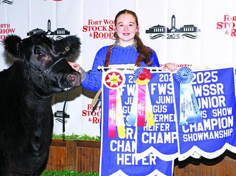 SOMERVILLE’S HADLEY HOWE earned Reserve Grand Champion Female, Intermediate Heifer Champion and Showmanship Champion with HR Star Sandy 2306 in the Angus heifer division at the 2025 Fort Worth Stock Show &amp; Rodeo.