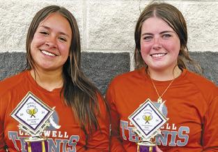 HANNARAE CLARK and Miranda Polasek were the consolation champions for girls doubles at the Thrall Invitational Varsity Tennis Tournament last week.