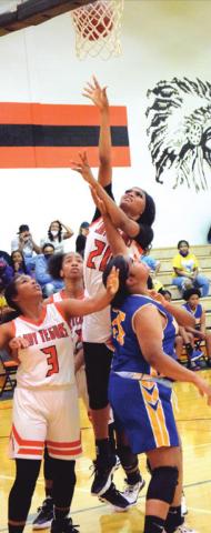 XADRIA MARTIN shoots a layup during Somerville’s home win over Dime Box last Tuesday. -- Tribune photo by Denise Hornaday