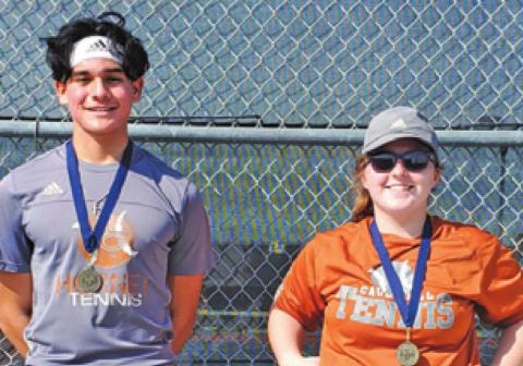 ADOLFO GAUCIN and Neva Cravens placed first in mixed doubles at the Mustang Invitational Varsity Tennis Tournament #1.