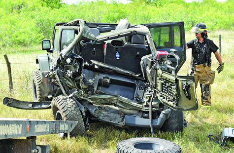 THIS VEHICLE WAS damaged on Monday afternoon, June 30, in a multivehicle accident at State Highway 21 East and County Road 300. Several injuries occurred. No information on the accident was available at press time. Tribune photo by Roy Sanders