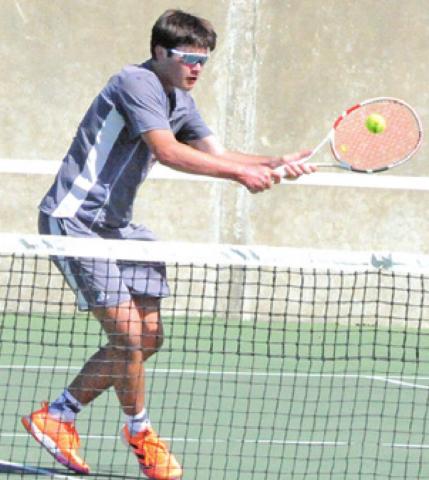 CALDWELL’S CONNER Hughson placed first in the Boys’ Singles B Bracket at last week’s Rudder Ranger Varsity Roundup.