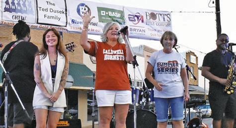 CALDWELL MAYOR JANICE Easter addresses the crowd on stage prior to T. Cole and the Austin Party Band’s performance.