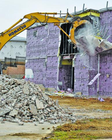 DEMOLITION GETS underway last week at the city hall construction site in Caldwell.