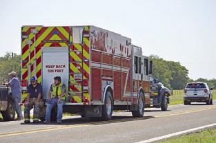 THIS TRUCK was damaged in a fatal rollover accident on Tuesday on F.M. 908. Photo by Kim Hutcheson