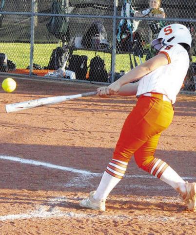 AVERIE HERNANDEZ hits the ball during the Somerville-Normangee game last Friday night.